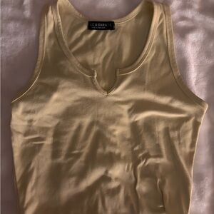 Cream Fitted Sleeveless Tank Top